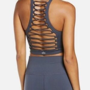 ALO Yoga Movement Bra Top Crop Top Sports Bra High Neck Long Line S Small Navy